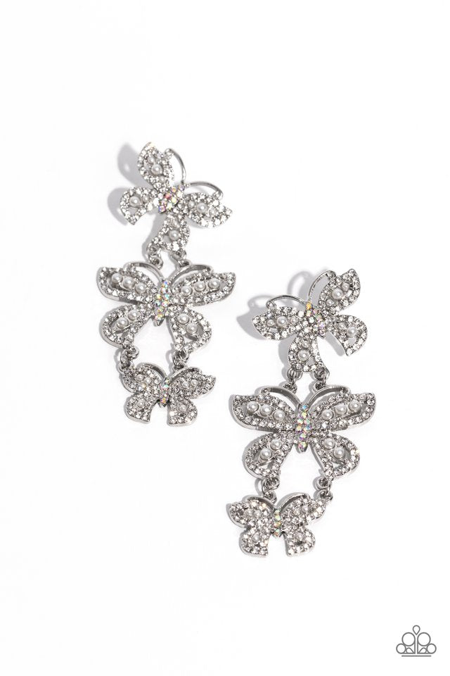Fluttering Finale - white - Paparazzi earrings