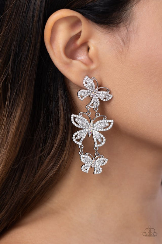 Fluttering Finale - white - Paparazzi earrings