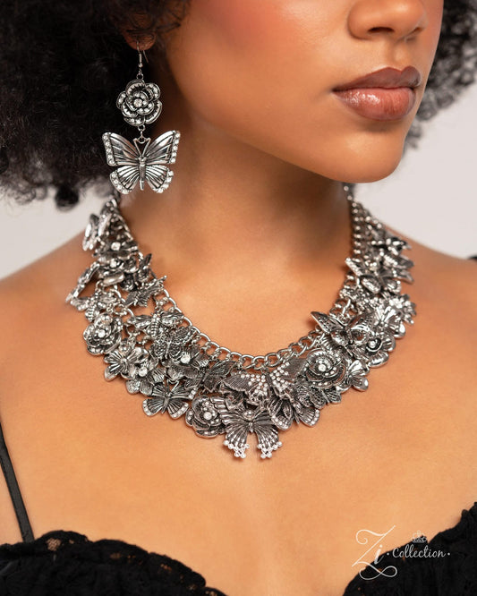 THE MCKAYLA - SILVER BUTTERFLY AND FLOWER - 2024 ZI COLLECTION NECKLACE - PAPARAZZI